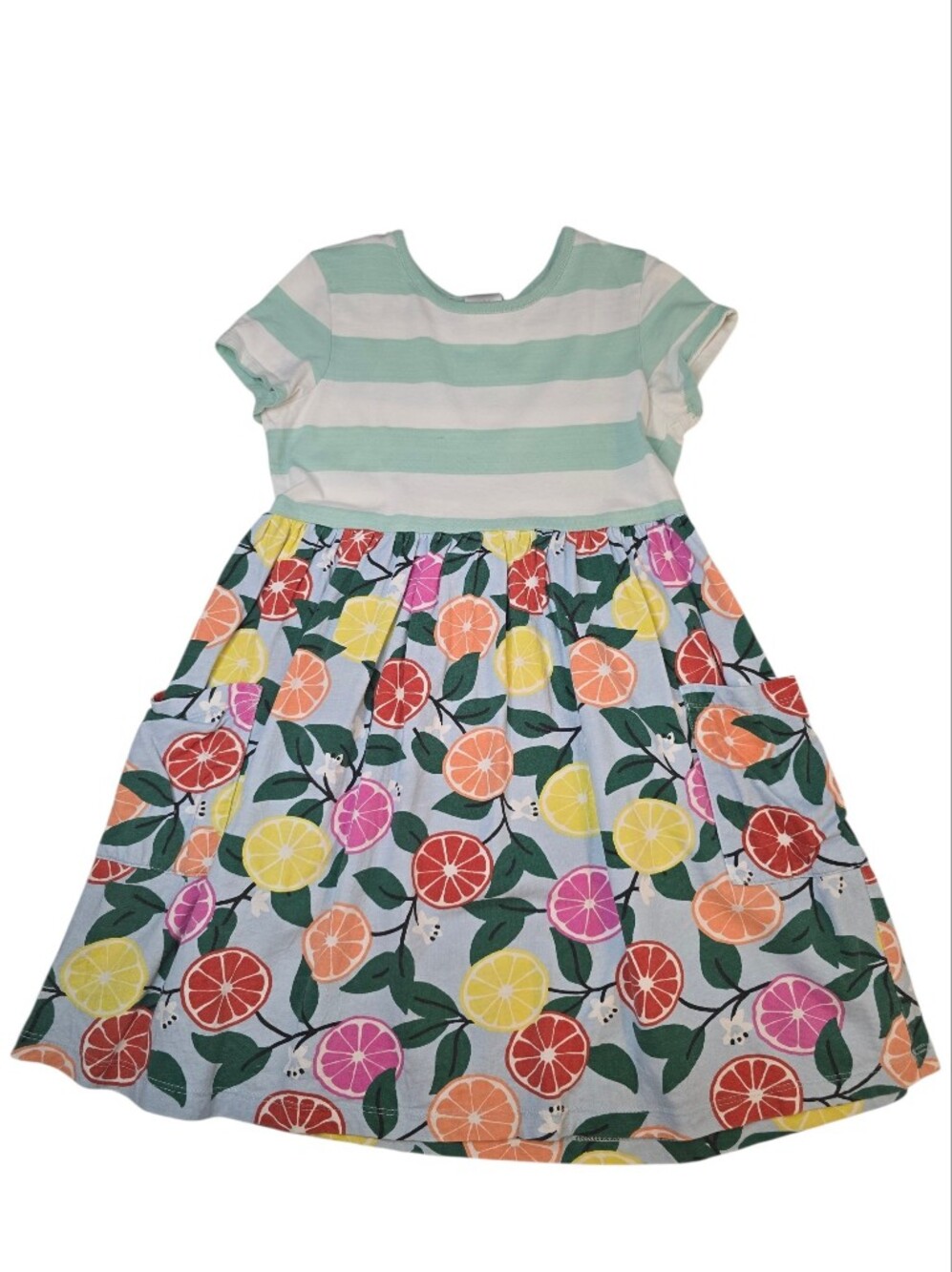 Hanna Andersson Mint Stripe & Citrus Print Cotton Dress